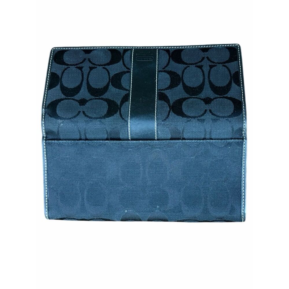 Coach Black Signature "CC" Continental Canvas/Leather Long Wallet Classic Preppy - Picture 4 of 8
